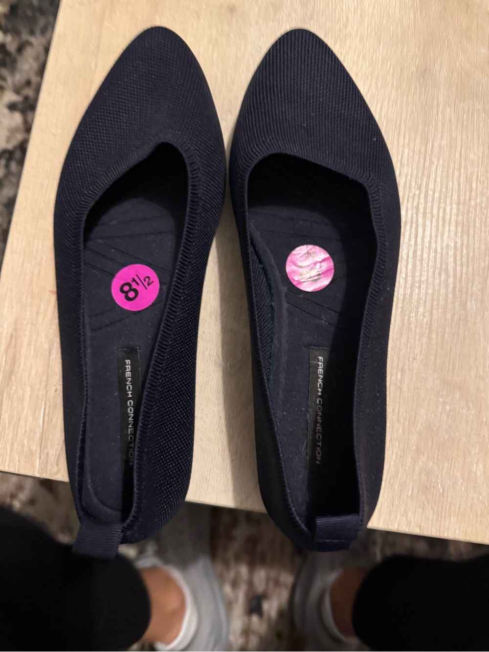 French Connection Navy Pointed Knit Flats